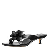 Michael Michael Kors Floral Embellished Leather Kitten Heel Sandal Black 7.5M