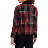 Kasper Notch Collar Open Front Tweed Jacket  w/ Velvet Neck Fire Red Multi 8