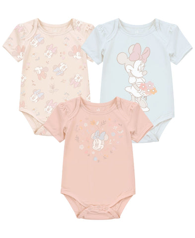 Disney Character Print Short-Sleeve One-Piece Bodysuits 3-Pack Pink Multi 24M