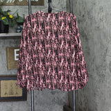 Belle By Kim Gravel V-Neck Printed Blouse Shirt Top Chateau Rose Pink Multi M