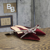 A New Day Crushed Velvet Gwen Rhinestone Bow Kitten Heels Burgundy Red 7.5M