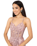 Blondie Nites Juniors Glitter Sequined Corset-Bodice Gown 3960BN Rose Pink 13