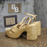 A New Day Nisha Raffia Platform Heels with Ankle Strap Natural Brown 9.5M