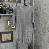 Jennifer Lopez Womens Open Knit Shiny Sweater Gray / Pink Shimmer M