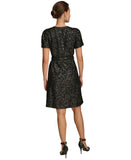 Donna Karan Petite Square-Neck Sequinned Belted Button Down Dress Black 2P