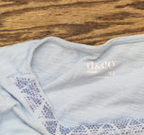 Denim & Co, Linen Blend Knit Top with Neck Embellishment Clear Sky Blue XS