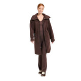 All In Motion Long High-Pile Fleece Full-Zip Drawstring Jacket Coat Brown 2XL