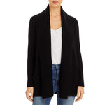 C By Private Label 2-Ply Open Front Shawl-Collar Cashmere Cardigan Black XS
