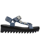 Wild Pair Womens Kudose Sporty Embellished Sandalds Strappy Denim Blue 9.5M