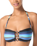 Michael Michael Kors Womens Striped Bandeau Bikini Top Swim Black Multi S