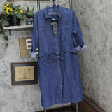 Jones New York Womens Chop Pocket Tie Denim Collared Dress Dark Wash Blue XL