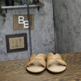 DV Dolce Vita Raffia Criss Cross Strap Flat Slide Sandals Cafe Brown 5.5M