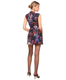 Avec Les Filles Mock Neck Fit Flare Mini Dress Dark Portofino Rose Black Red 6