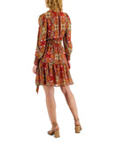 Inc International Concepts Printed Blouson-Sleeve Dress Arabesque Combo Orange 2