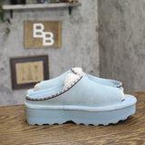 Bearpaw Open Toe Platform Suede Slip On Slide Sandals Tourmaline Blue 9M