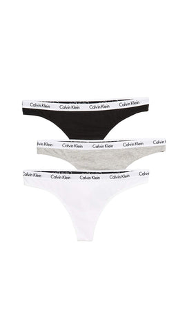 Calvin Klein Womens Carousel 3-Pack Thong QD3587 Black / White / Grey Heather XL