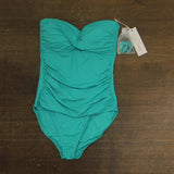 Anne Cole Standard Twist Front Shirred One Piece Swimsuit Teal Blue Green 8