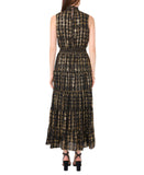 MSK Petite Sleeveless Tiered Mock Neck Metallic Maxi Dress Black / Gold LP