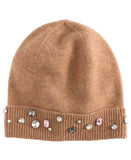 Charter Club Embellished Cashmere Beanie with Cuff Warm Praline Heather Brown