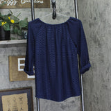 NY Collection Womens Textured 3/4 Sleeve Honeycomb Henley Top Dark Blue M