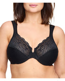 Glamorise Womens Low Cut WonderWire Lace Underwire Bra 1240 1240 Black 40D