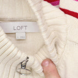 Loft Womens Quarter Zip Mock Neck Pullover Striped Sweater Cream / Pink L