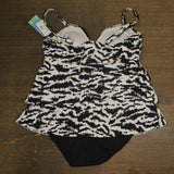 Swim Solutions Womens Plus Printed Tiered One-Piece Swimsuit Black / White 20W