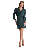 DKNY Womens Faux-Wrap Puff-Sleeve V-Neck Dress DD4HTC02 Pine Green 10