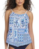 Beyond Control High Neck Tankini Top with Adjustable Straps Blue White Multi 16