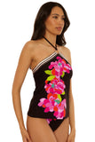 Trina Turk Bougainvillea Reversible Halter Neck Tankini Top Black Multi 12