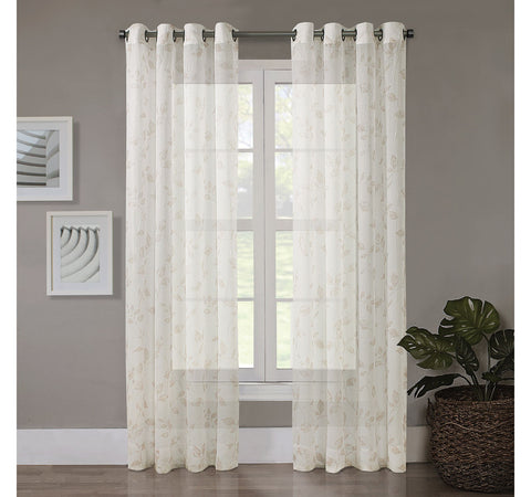 Regal Home Print Grommet Sheer Single Curtain Panel Ivory Linen Brown 50x95