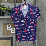 Nite Nite Muki Munki Youth Patriotic Boy Pajama Sleep Shirt Top Blue / Red XS