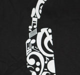 LA Pop Art Music Note Headphones Graphic Long Sleeve T-shirt Black / White L