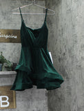 B. Darlin Strap Square Neck Asymmetric Layered Skirt Dress Dark Green 0