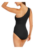 Michael Kors Womens Iconic Solids Ring One Shoulder One-Piece Swimsuit Black 12