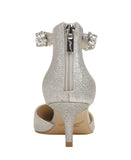 Jewel Badgley Mischka Robles Crystal Embellished Kitten Heels Silver Glitter 7M