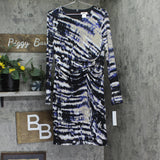 DKNY Womens Printed Side-Ruched Sheer Sleeve Mesh Dress DD4JU31C Black / Blue 12