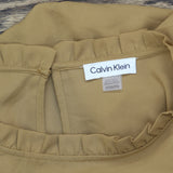 Calvin Klein Womens Plus Size Ruffle-Neck Button-Sleeve Shirt Luggage Brown 2X