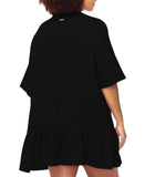 Raisins Curve Textured Cotton Button-Front Cover-Up Tunic N840090 Black 1X