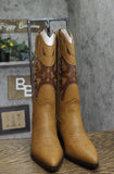 Madden Girl Shaft Faux Leather Stud Pointed Toe Western Boots Natural Brown 8M