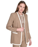 Tommy Hilfiger Open-Front Slim Fit Blazer Caribou Brown / Ivory Off White 6