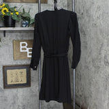 Anne Klein Women's V-Neck Pleated-Long-Sleeve Dress 10844849 Black XS