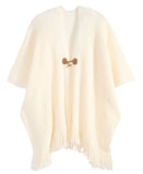 Style & Co. Womens Ribbed Toggle Topper with Fringe Fuzzy Knit Ivory Off White