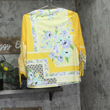 JM Collection Womens Printed Keyhole 3/4 Sleeve Top Lemon Yellow Ice Combo PS