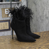 Michael Michael Kors Womens Whitby Feather Trim Pointed Toe Booties Black 6M