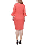 Ny Collection Petite Textured Knit Dress with 3/4 Sleeves Coral Pink PM