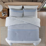 Eddie Bauer Comforter Set Super Soft Bedding Cooper Stripe Blue Full / Queen
