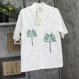 Officine Generale Palm Tree Camp Cuban Embroidered Shirt Ecru Off White S