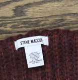 Steve Madden Womens Marled Knit Beanie Cuffed Shimmer Chunky Logo Merlot Red