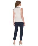 Tommy Hilfiger Womens Rib Knit Sleeveless Polo Shirt Ivory White / Midnight XL